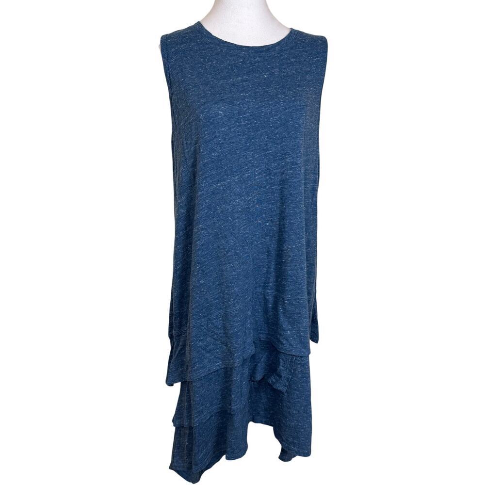 Dylan Slub Cotton Dress Asymmetrical Hem Sleeveless Blue Layered Casual Medium